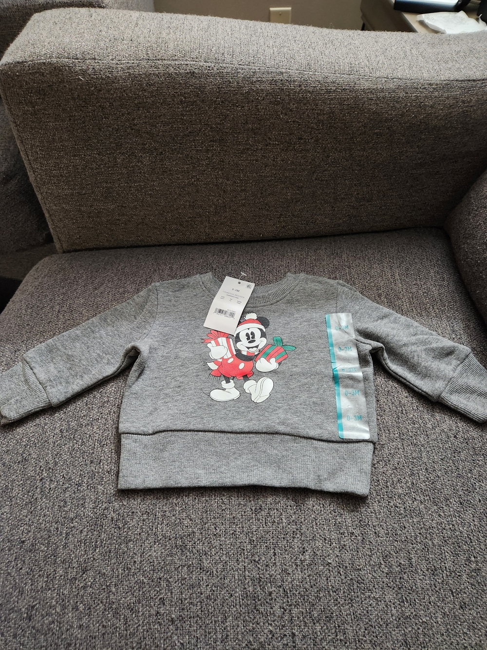Disney Gray Mickey Mouse Holiday Sweatshirt For Babys Size 0/3M